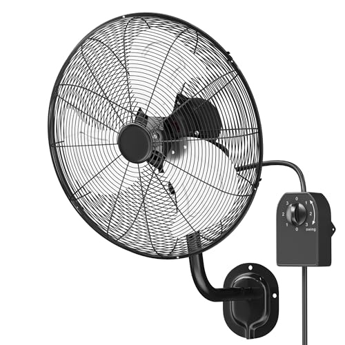 MEPTY 20" Wall Mount Fan, Heavy Duty Industrial Outdoor Wall Fan, High Velocity Oscillating Fans with 3 Speeds for Patio, Shop, Greenhouse, Garage, Commercial, Household use - size: 20inch