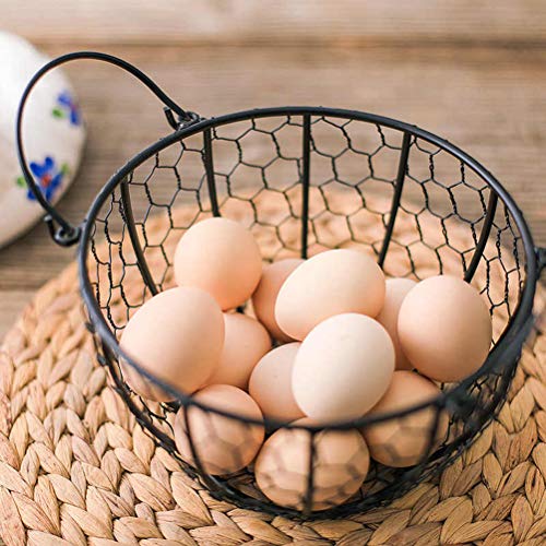 Wire Egg Basket Fruit Holder with Handle Kitchen Counter Collecting Basket | Vintage Metal Container Round Rustic Fruit Basket