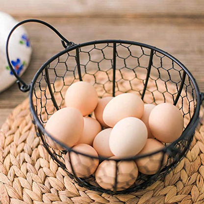 Wire Egg Basket Fruit Holder with Handle Kitchen Counter Collecting Basket | Vintage Metal Container Round Rustic Fruit Basket