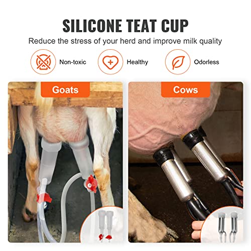 Happybuy Goat Milking Machine, Food-Grade Silicone Cups and Tubes, Portable, 12L 304 Stainless Steel Bucket, Adjustable Suction for Cows and Sheep, Electric Pulsation Automatic Vacuum Milker