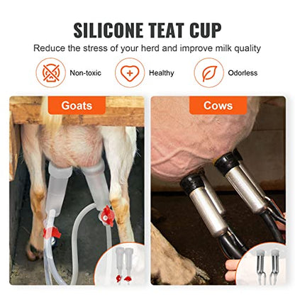 Happybuy Goat Milking Machine, Food-Grade Silicone Cups and Tubes, Portable, 12L 304 Stainless Steel Bucket, Adjustable Suction for Cows and Sheep, Electric Pulsation Automatic Vacuum Milker