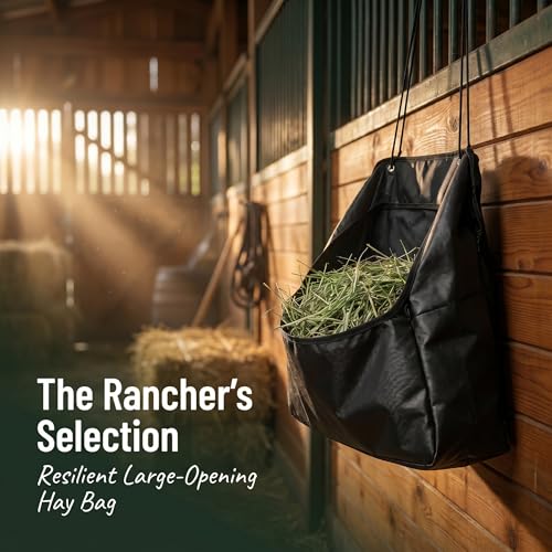 Horse Hay Bag - Large Capacity Tear Resistant Hanging Slow Feeder Pouch with Clear Visual Window - Portable Grass Storage Container for Equestrian Training Stable Yard and Farm