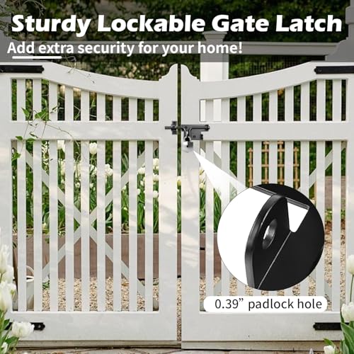 Heavy Duty Gate Latch with Padlock Hole for Outdoor Fence | Metal Thickened Slide Bolt Latch, Left or Right-handed Use, Fit Wooden Fence/Shed Door/Barn Doors