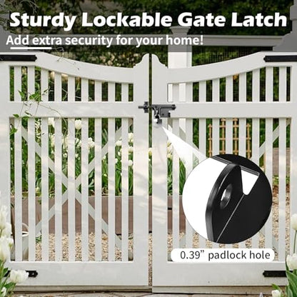 Heavy Duty Gate Latch with Padlock Hole for Outdoor Fence | Metal Thickened Slide Bolt Latch, Left or Right-handed Use, Fit Wooden Fence/Shed Door/Barn Doors