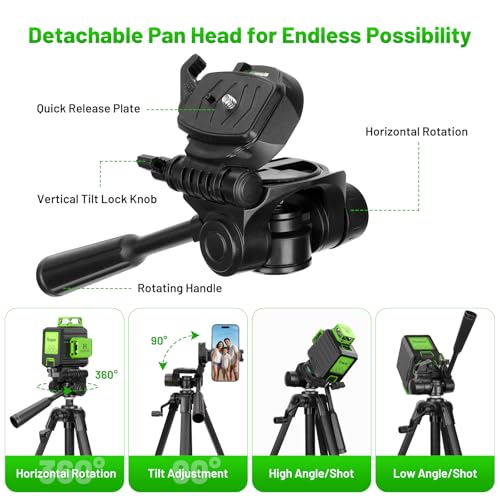 Laser Level Tripod, Huepar 47” Tripod for Cross Line Laser Distance Measures, Phone and Camera, Aluminum Professional Tripod Stand with 1/4" Thread Mount, Carry Bag and Phone Holder, ET11 - size: 47 inch