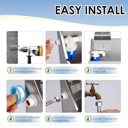 Automatic Water Dispenser for Large Dogs, 2.1 Gallon Stainless Steel Auto Water Bowl Self Filling, Waterer Feeder for Outdoor Animals Drinking, Chicken Livestock (Drainage Hole)
