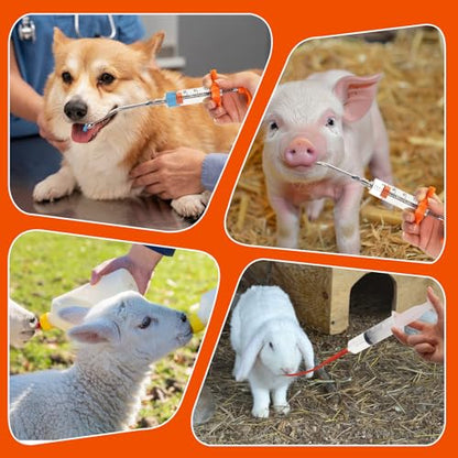 14PCS Lamb and Goat Kid Feeding Tube Kit Included 2 500ml Lamb Feeding Bottles 5 Milk Nipples 2 60ml Syringe with 2 16fr Red Feeding Tube Kit,1 20ML Reusable Goat Syringe with 2 Drench Nozzle (14)