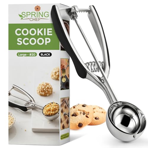 Spring Chef Large #20 Stainless Steel Cookie Scoop for Baking, Multifunctional Cookie Dough Scoop with Trigger Release - Dishwasher Safe Melon Baller - 2.93 Tablespoon Food Scooper for Kitchen - Black - color: Black, size: #20 - Large - 2.93 Tbsp