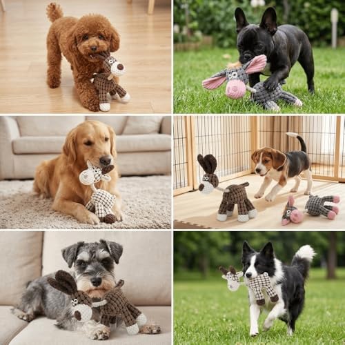 Pet Squeaky Chew Toy Interactive Durable Plush Dog Toy for Small Medium Large Breeds, Teeth Cleaning & Boredom Relief(Gray & Pink Donkey)