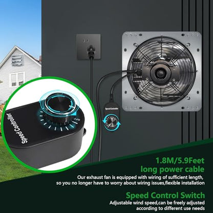 Shutter Exhaust Fan, 7'' Wall Mount Attic Fans w/Speed Controller,760CFM, Chicken Coops Vent Fan for Greenhouse, Gable, Barn, Garage, Shed Ventilation Fan - color: With Speed Control, size: 7inch