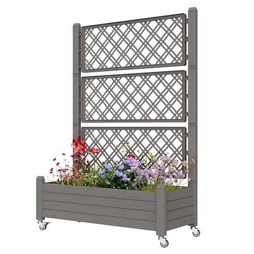 Elevated Raised Garden Bed with Wheels,Planter Box,Gray-61.2" h | Resin Planter Box with Drainage Holes, Water Monitor, Wheels for Garden Patio Backyard - color: Gray, size: 61.2"h