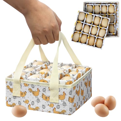 Eggs Collecting Basket, Durable Canvas Egg Basket for Gathering with 24, Double-Layer Storage Basket, Lined with PP Cotton, Collector & Container for Duck, Chicken, Goose Egg (yellow) - color: yellow