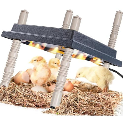 Chick Brooder Heating Plate, 10" x 10" Chick Incubator Heating Lamp, Adjustable Angle and Height Chick Brooder, Safe Incubators With Easy Clean Plate for Chicks/Ducks Thermostat for 15 Chicks (Black)