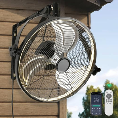AHAWILL 16 Inch Wall Mount Fan with Lights,6-Speed High Velocity Wall Fan Dimmable Gazebo Fan,360°Adjustable Tilt Industrial Outdoor Fans for Patio,Garage,Workshop,Commercial,Black - size: 16 inch