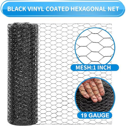 24'' x 150' Black Chicken Wire Mesh Fence, 19 Gauge Galvanized Poultry Netting and 1 inch Garden Mesh Fence Roll, Chicken Wire for Floral Arrangements/Crafts/Farm/Livestock/Pet Protection - size: 19 gauge 24'' x 150'