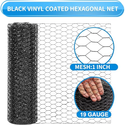 48'' x 150' Black Chicken Wire Mesh Fence, 19 Gauge Galvanized Poultry Netting and 1 inch Garden Mesh Fence Roll, Chicken Wire for Floral Arrangements/Crafts/Farm/Livestock/Pet Protection - size: 19 gauge 48'' x 150'