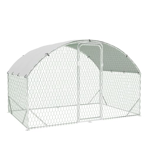 Large Metal Chicken Coop, Walk-in Poultry Cage, Chicken Run Pen House with Reinforcement & Waterproof & Anti-Ultraviolet Cover Chicken Coop Run with Lockable Doors for Outdoor 9.8 x 6.5X 6.5Ft - color: Dome, size: 9.8' W x 6.5' L x 6.5' H