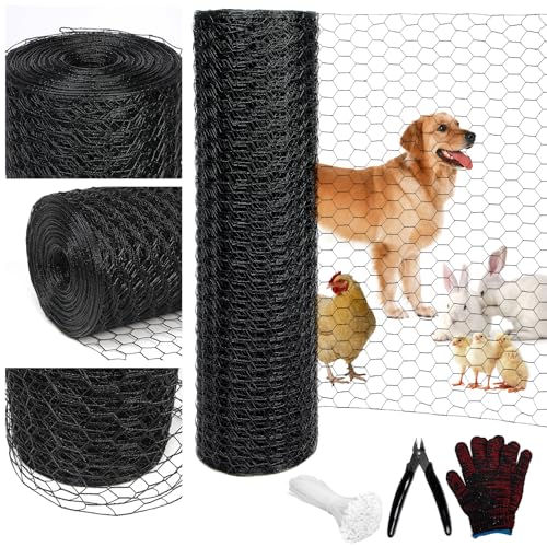 Black 19GA Chicken Wire 48inx150ft, Chicken Wire Fencing, Garden Fence, Metal Poultry Wire Netting, Galvanized PVC Coated Mesh for Animal/Rabbit/Floral/Chicken Coop/DIY Projects. - color: Black, size: 48inx150ft