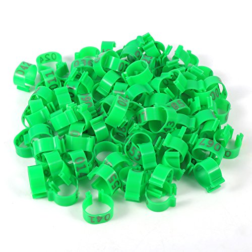 Poultry Leg Bands, 6 Colors 100PCS/Bag 16MM 001-100 Numbered Plastic Poultry Chickens Ducks Goose Leg Bands Rings for Chickens Gamefowl Turkey Duck Goose(Green) - color: Green