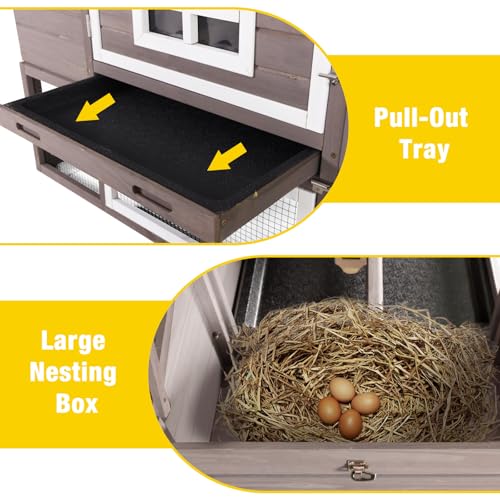 AIVITUVIN Chicken Coop for 2-4 Chickens with Wheels Outdoor Chicken House Mobile Large Poultry Cage Pull Out Tray No Leakage - color: Brown