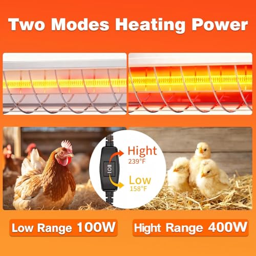 400W Chicken Coop Heater Lamp, Brooder Heat Lamp for Chickens, Adjustable Temp and Height, No Assembly Heater for Chicks Pets Livestock, 2 Pack - color: Heat lamp 400W - 2 Pack