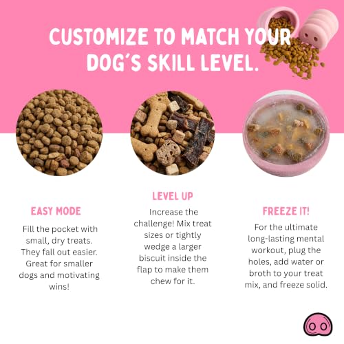 Oinker Treat Puzzle Dog Toy – Heavy Duty Natural Rubber Chew Toy for Aggressive Chewers – Dual-Hole Interactive Treat Dispenser – Durable Pink Pig Enrichment Toy – Designed in Seattle, WA