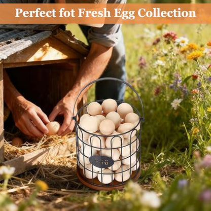 7'' Farmhouse Eggs Basket for Gathering Fresh Eggs, Countertop Egg Holder with Handle, Metal Wire Egg Baskets with Wooden Base for Coop Eggs Storage & Counter Decor(Style 1-Straight) - style: Style 1( Straight )