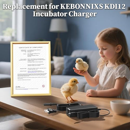 12V Charger Replacement for KEBONNIXS KDI-12 KDI12 Incubator Humidity Display Egg Candler Automatic Egg Turner Power Supply for Hatching Chickens BX-1204000 BX1204000 AC Adapter DC12V Power Cord