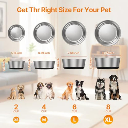 Food Grade 304 Stainless Steel Dog Bowls with Non-Slip Rubber Bottom,Food and Water Bowl for Feeding Dogs and Cats, Dishwasher Safe, Rust Resistant, BPA Free(Set of 2) (Gray, 6 Cup) - color: Gray, size: 6 Cup