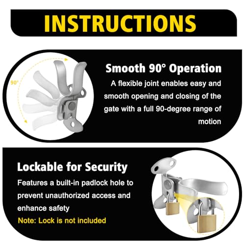 1-3/8" Wall Mount (Flat Back) Fork Gate Latch with Padlock Hole & Hardware, Galvanized Steel， for Chain Link Fence Gate, Wood Post and Outdoor Farm Gate (Silver) - color: Silver