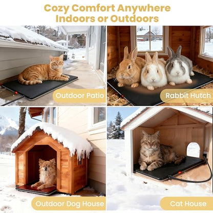 Outdoor Heated Pad for Small Animals, Anti-Bite & Waterproof Cat Heating Pad, Pet Warmer for Outside Feral Cat Houses, Durable Indoor Outdoor Warming Pet Mat in Extreme Weather 16" x 13" 30W