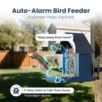Smart Metal Bird Feeder with Camera, Light Blue | Squirrel Proof, 2.5K UHD AI Identification, Wireless Solar Powered, Real-time Videos & IMG, Outdoor for Garden Birding - color: Light Blue