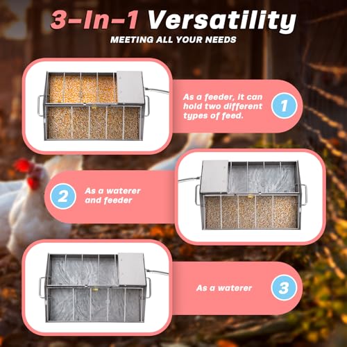 2 in 1 Automatic Chicken Waterer and Feeder, Stainless Steel Chicken Water Feeder with Float Valve Auto Fill Poultry Water Dispenser Poultry Watering Systerm for Duck Turkey Quail Pigeon