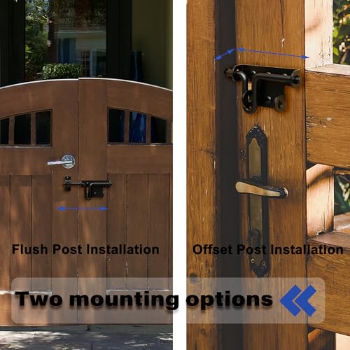 Black Slide Bolt Gate Latch - Dual Mode Installation Design | Heavy Duty Gate Latches with Padlock Hole for Wooden/Vinyl Fence & Barn Doors, 3 Pack
