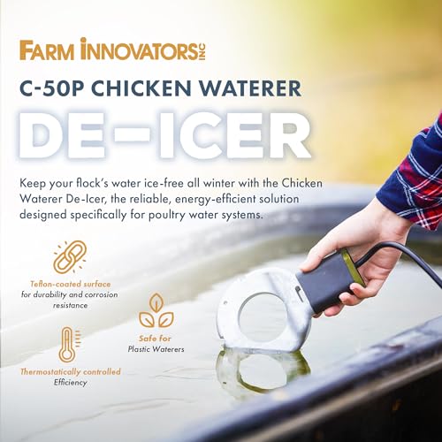 Farm Innovators Chicken Waterer De-Icer for Nipple Drinker Chicken Water Buckets - 150W Water Deicer with Thermostatically Controlled Heating
