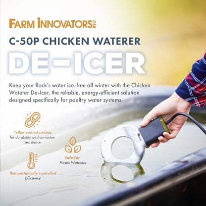 Farm Innovators Chicken Waterer De-Icer for Nipple Drinker Chicken Water Buckets - 150W Water Deicer with Thermostatically Controlled Heating