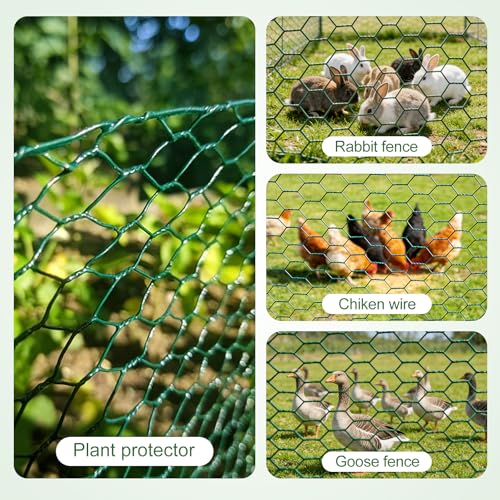 Chicken Wire for Floral Arrangements, 16 Inch x 16.4 Ft Green Chicken Wire Fencing Mesh for Crafts Poultry Garden, 0.6 Inch Hexagonal Galvanized PVC Coated Netting Fence for Outdoor Plants - size: 16x197 inch