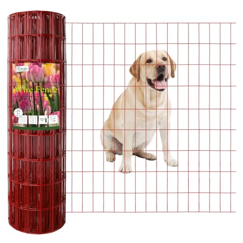Red PVC Coated Welded Wire Fence 36 Inch x 50 Foot, 2 Inch x 4 Inch 14GA, Garden Border Fencing Roll Vinyl Coating Metal Wire Mesh Hardware Cloth for Yard Vegetable Plant Protection - color: Red, size: 2''x4'' 14GA 36''x50'