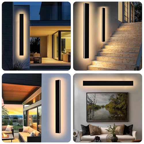 2 Pack 48 Inch Waterproof Outdoor Wall Light, 5.9 Inch Wide Linear Outdoor Garage Lighting Fixtures Long Exterior LED Wall Light for Porch Garage Patio, 3000K-6000K 5CCT - size: 48in