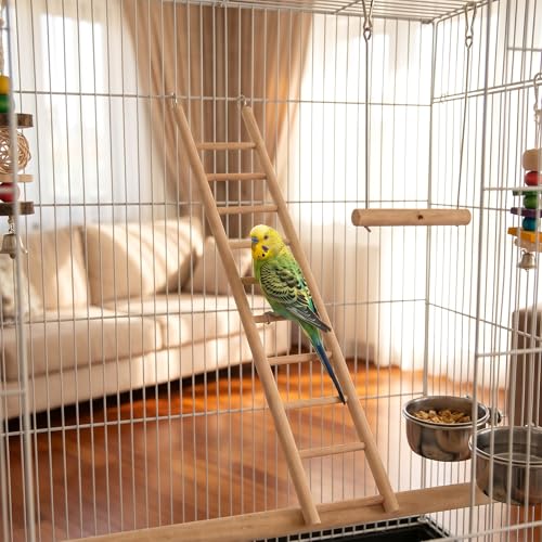 3 Pcs Natural Wooden Bird Cage Ladder Set 6 Step/7 Step/8 Step Bird Ladder Birds Cage Accessories Climbing Toys Wood Perch for Parrots Parakeets Cockatoo Lovebirds