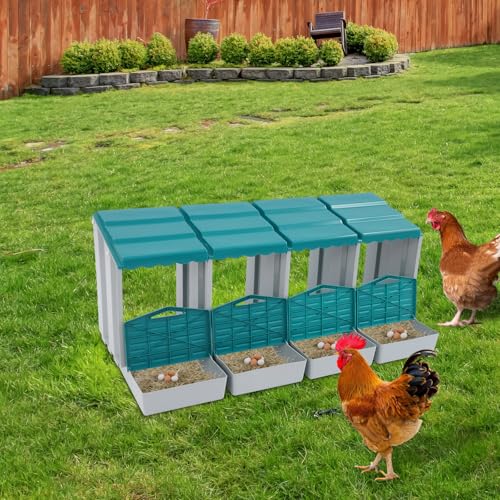 Chicken Nesting Boxes, 4 Compartment Nesting Boxes for Laying Eggs, Roll Away Nesting Box Egg Collection Tray, Wall Mount Poultry Roll Away Chicken Laying Boxes (Green) - color: 4 Compartment Nesting Boxes (Green)