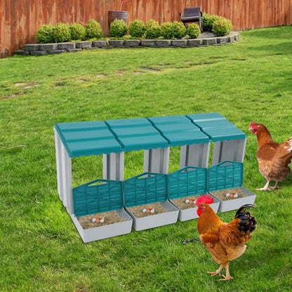 Chicken Nesting Boxes, 4 Compartment Nesting Boxes for Laying Eggs, Roll Away Nesting Box Egg Collection Tray, Wall Mount Poultry Roll Away Chicken Laying Boxes (Green) - color: 4 Compartment Nesting Boxes (Green)