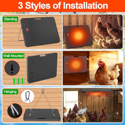 Chicken Coop Heater for Winter,Radiant Heat Panel with Overheating Protection,200W Chicken Heater with Remote Control Timing Function & Adjustable Temp,Large Heat Warmer for Chicken Kitten Puppy Pet