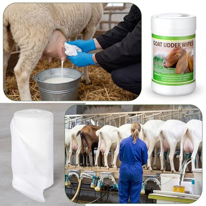 60 Pcs Teat Wipes Cow Goat Sheep Udder Prep Wipes 5.5 x 7.8 Inches Reclosable Pail for Health Care Goat Milking Supplies