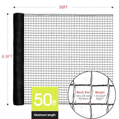 Deer Fence, RIFNY 6.5 x 50 FT Temporary Fence for Garden Outdoor Yard, Plastic Mesh Fencing Netting to Protect Plants Fruit from Deer Dogs Chicken Animal (Black) - size: 6.5 x 50 FT