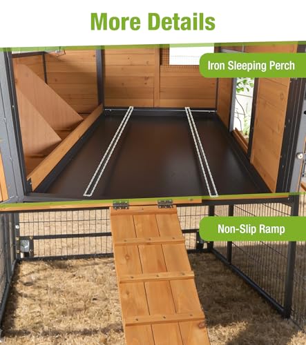 GUTINNEEN Large Metal Chicken Coop with Run, Large Wooden Chicken House with Iron Frame, Weatherproof Roof, Hen House with Pull-Out Tray, Non-Slip Ramp, Ventilation Windows, 85" L - size: 85.6"L x 40.6"W x 48.2"H