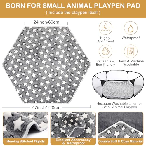 VitalCozy Hamster Playpen with Mat Small Animal Cage Tent Breathable Transparent Guinea Pig Playpen Waterproof Portable Yard Fence Mat Foldable Exercise Playpen Outdoor Indoor (Black,Star) - color: Black