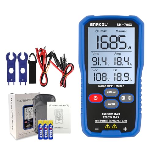 Solar MPPT Power Tester for Photovoltaic Modules, 2200 W, 150 V DC Max, 45 A, Automatic & Manual Power Measurement, Voc Isc Vmp Pmax, 3.2" LCD with Backlight, Portable PV Tester (SK-705X) - color: 2200W