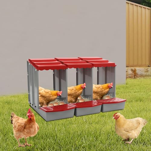 Chicken Nesting Boxes, 3 Compartment Nesting Boxes for Laying Eggs, Roll Away Nesting Box Egg Collection Tray, Wall Mount Poultry Roll Away Chicken Laying Boxes (Red) - color: 3 Compartment Nesting Boxes (Red)