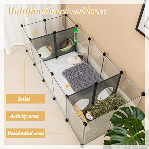 DINMO Rabbit Playpen, Guinea Pig Cages, Hamster Cages, Interesting Game Holes Design for Small Animal, Bunny, Ferret, Hedgehog, DIY, Expanded, Portable, Exercise Fence, 61.4 x 25.4 x 16.4 inches - style: Plastic-18 panels